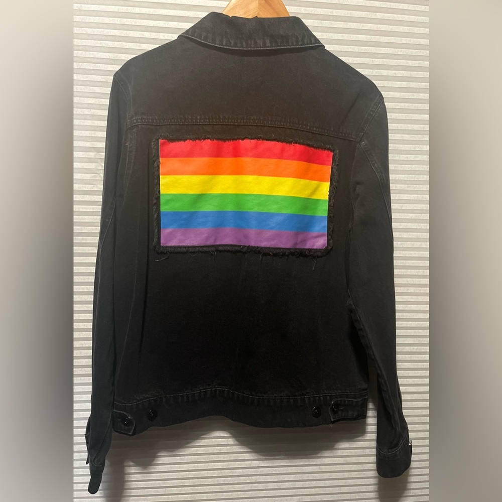 Social Collision Unisex Pride Denim Jacket off black Cotton Size M - Picture 2 of 10